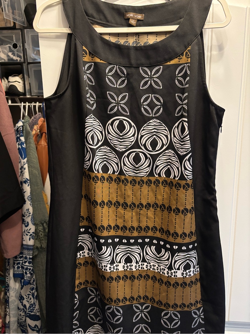 Voir Voir Black and Gold Patterned Sleeveless Dress